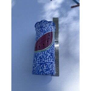 Vintage Blue Spongeware Watermelon Vase – 8” Tall Cottage Grandma Granny Core